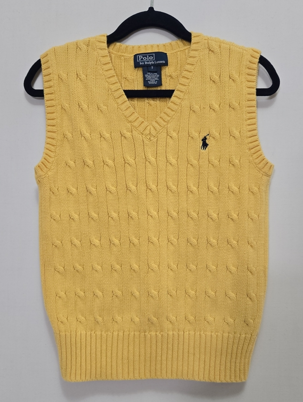Polo Ralph Lauren Vintage Kids Cable Knit Sweater 7 Vest V-Neck Preppy Academia